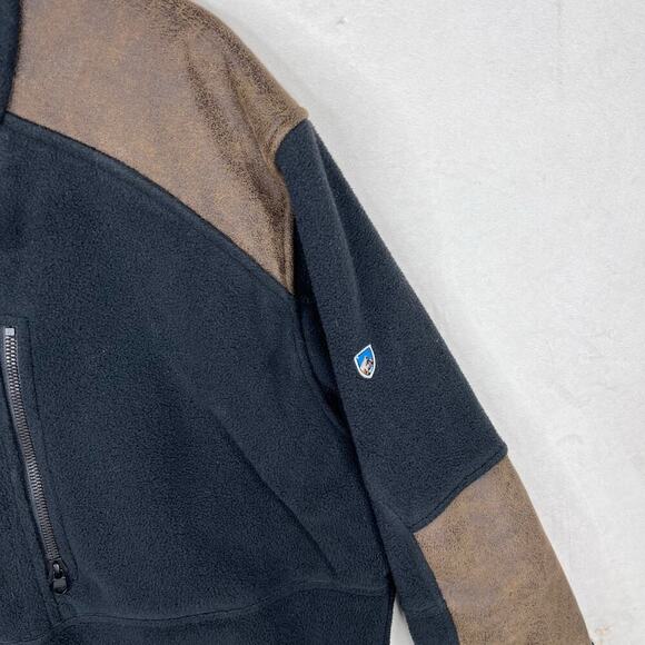 kuhl black alpenwurx fleece lined jacket suede elbow patches men's size XL - Picture 2 of 12